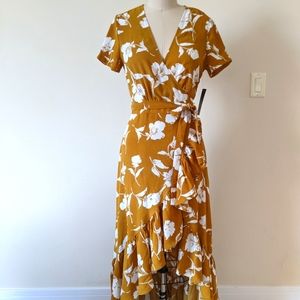 Yellow gold Lulu's S wrap around dress ruffle hem
